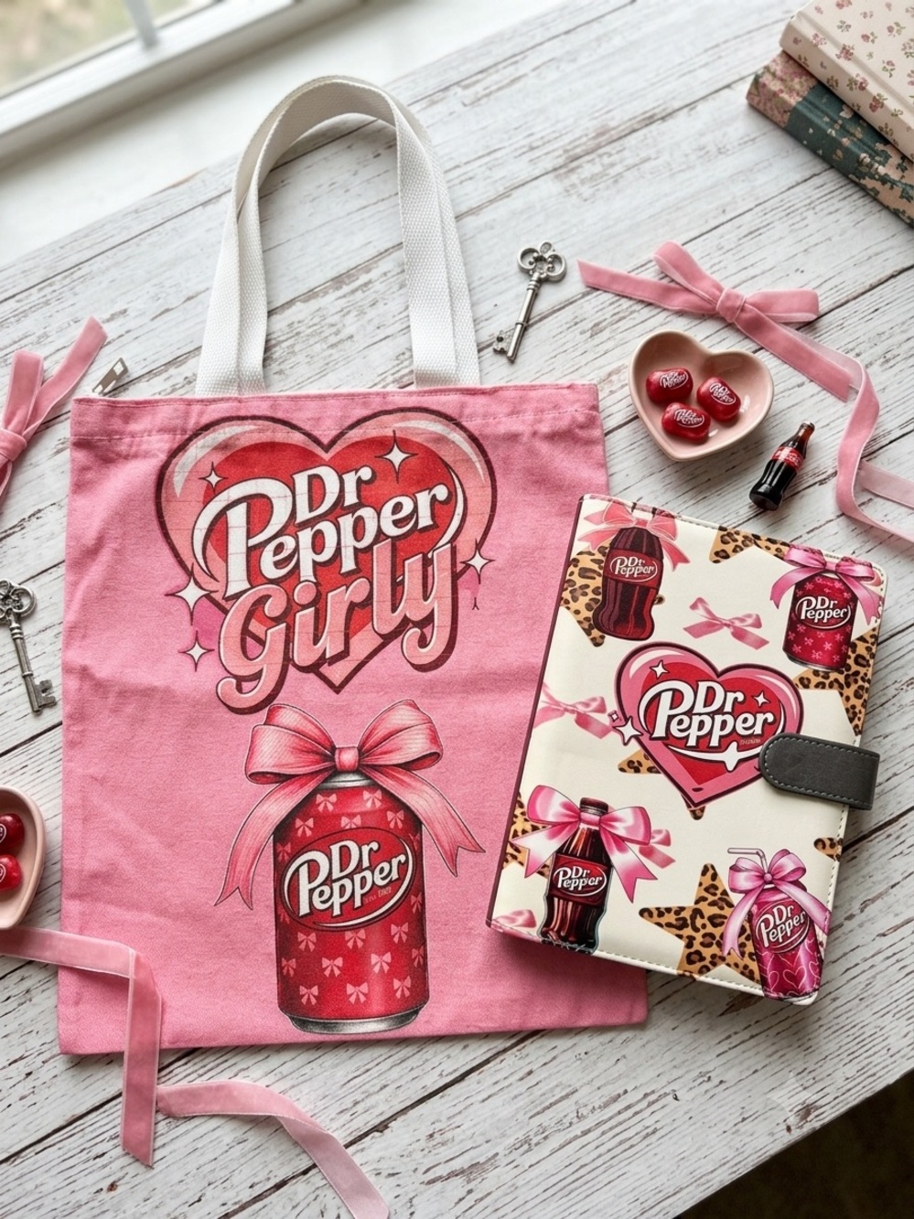 Dr Pepper Girly Pink Tote Bag & binder with matching paper
